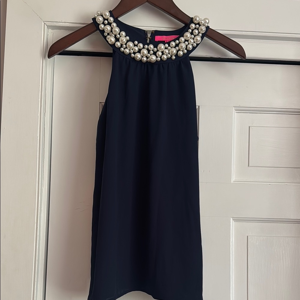 Lilly Pulitzer Black Top with Pearl Accents